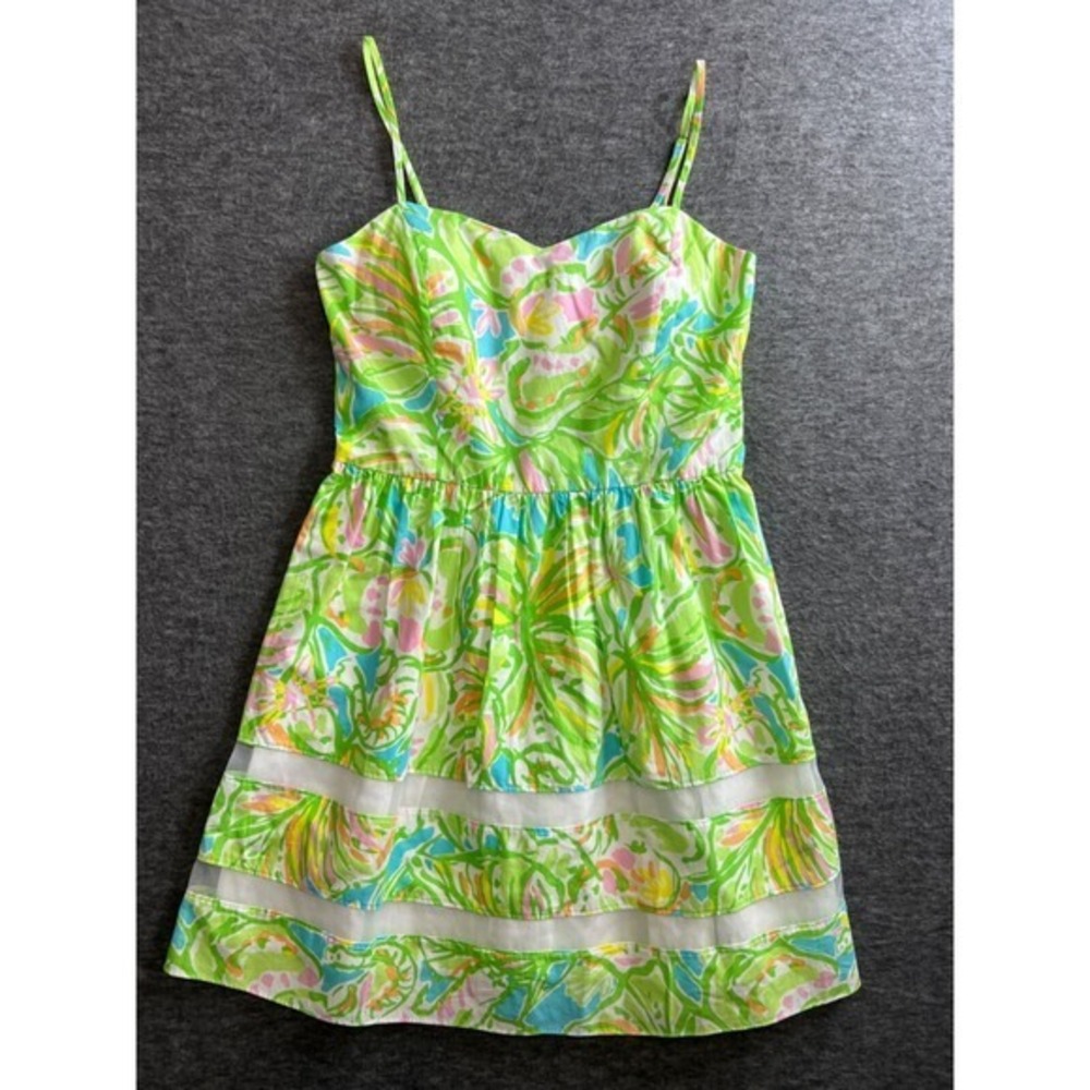 Lilly Pulitzer Sz 8 Ollie Strappy Dress in Elephant Ears Summer Small Mesh Trim